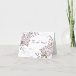 Tarjeta De Agradecimiento Purpurina Plata Floral Púrpura