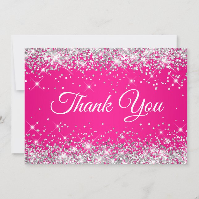 Tarjeta De Agradecimiento Purpurina Plata Rosa Caliente 40 cumpleaños (Anverso)