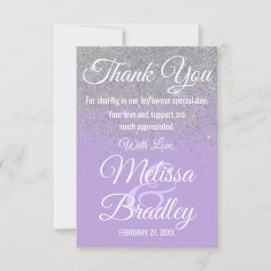 Tarjeta De Agradecimiento Purpurina plateado Esparkles Lavender Gracias