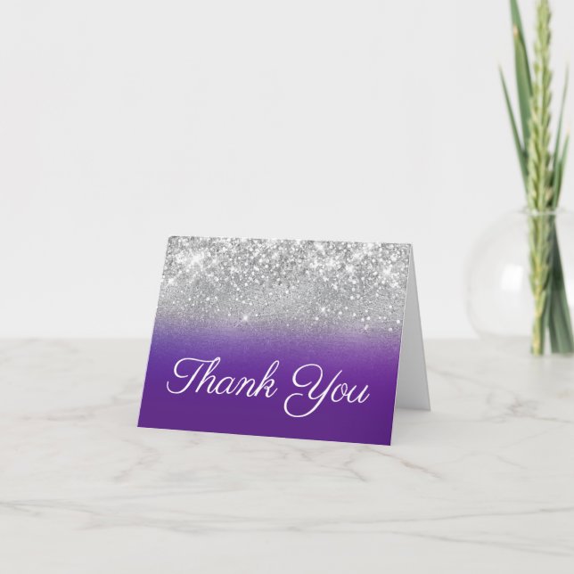 Tarjeta De Agradecimiento Purpurina Plateado Royal Purple Ombre Overlay (Anverso)