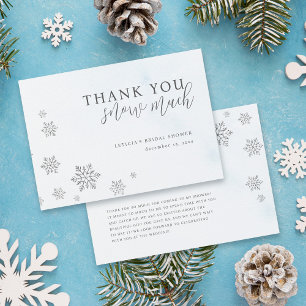 Tarjeta De Agradecimiento Purpurina plateado Snowflakes Winter Bridal Shower