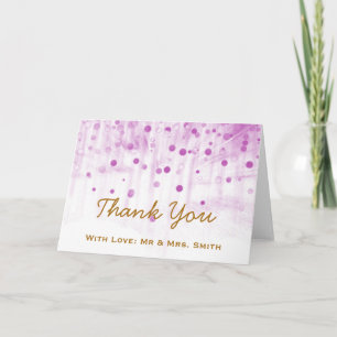 Tarjeta De Agradecimiento Purpurina púrpura Confetti Sparkles Dots Gracias