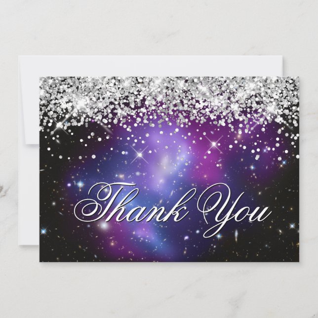 Tarjeta De Agradecimiento Purpurina púrpura espumoso foto celeste púrpura (Anverso)