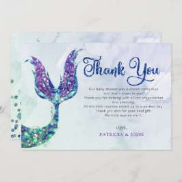 Tarjeta De Agradecimiento Purpurina púrpura Mermaid Tail Baby Shower