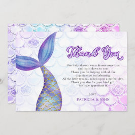 Tarjeta De Agradecimiento Purpurina púrpura Mermaid Tail Baby Shower