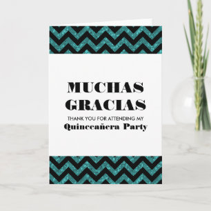Tarjeta De Agradecimiento Purpurina Quinceañera de Turquoise Chevron Gracias