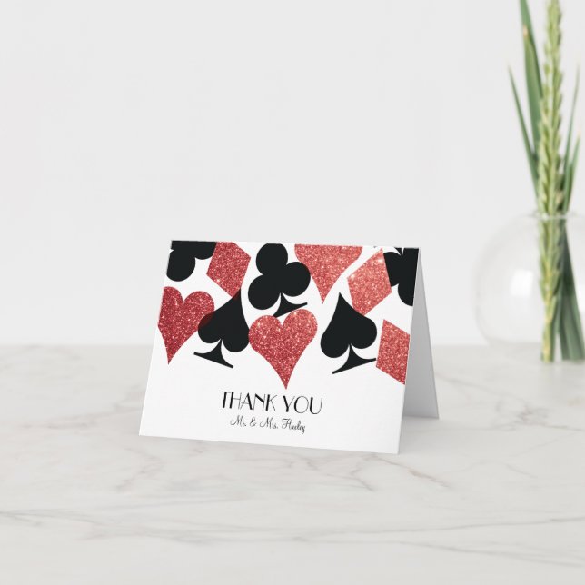 Tarjeta De Agradecimiento Purpurina Rojo Destiny Las Vegas Boda Gracias (Anverso)