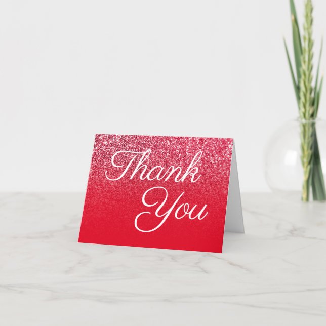 Tarjeta De Agradecimiento Purpurina Rojo Ombre Elegante Caligrafía (Anverso)