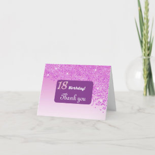Tarjeta De Agradecimiento Purpurina Rosa brillante, cumpleaños 18 Gracias