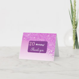 Tarjeta De Agradecimiento Purpurina rosa brillante, cumpleaños 70 Gracias
