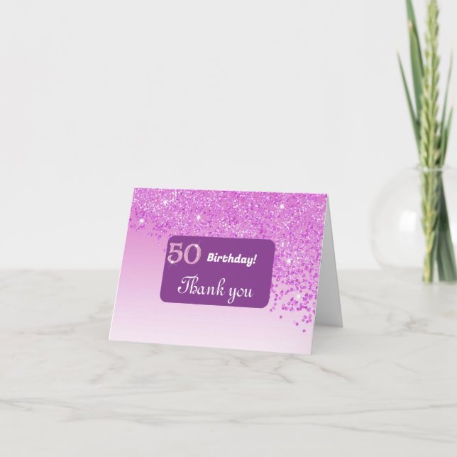 Tarjeta De Agradecimiento Purpurina rosa brillante, cumpleaños número 50 Gra (Anverso)