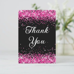 Tarjeta De Agradecimiento Purpurina Rosa Caliente Negro 40 cumpleaños