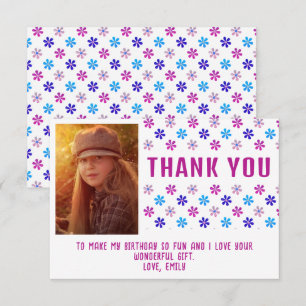 Tarjeta De Agradecimiento Purpurina rosa colorido Flores Chica de cumpleaños
