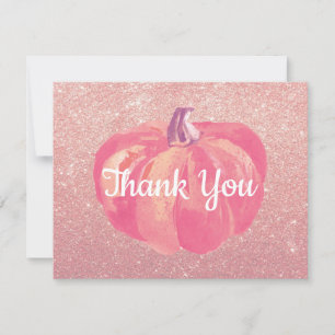 Tarjeta De Agradecimiento Purpurina rosa dorada de calabaza de otoño