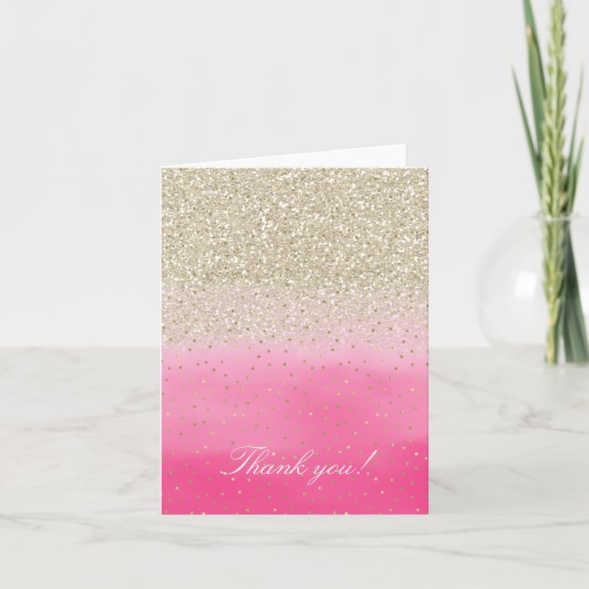 Tarjeta De Agradecimiento Purpurina Rosa Faux Gold Confetti Gracias (Anverso)