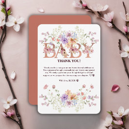 Tarjeta De Agradecimiento Purpurina rosa floral bebé Monograma Baby Shower