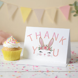 Tarjeta De Agradecimiento Purpurina Rosa Floral Bunny Gracias Cartas