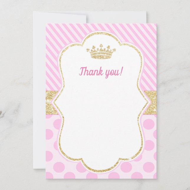 Tarjeta De Agradecimiento Purpurina rosado del oro de princesa Thank You (Anverso)