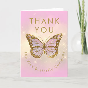 Tarjeta De Agradecimiento purpurina simulada mariposa gracias