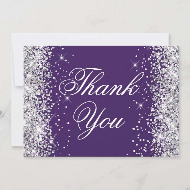 Tarjeta De Agradecimiento Purpurina Sparkly Silver Violeta Oscura (Anverso)
