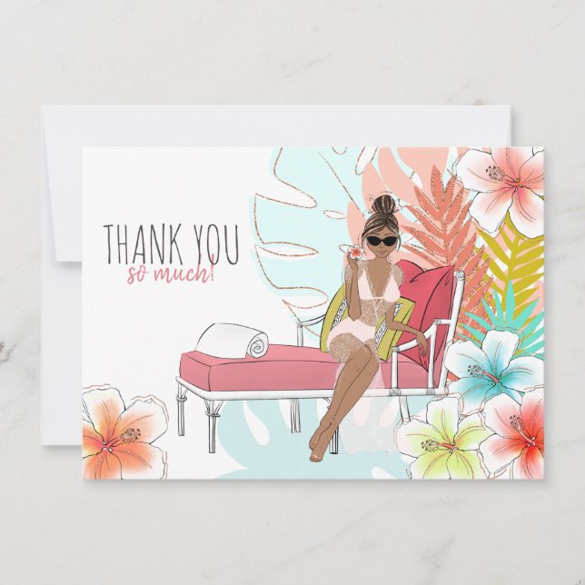 Tarjeta De Agradecimiento Purpurina tropical Bachelorette Party Novia africa (Anverso)