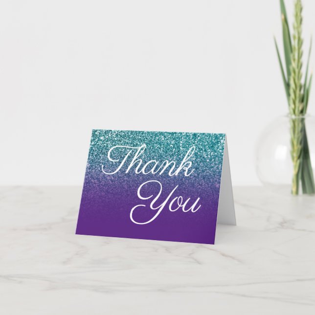 Tarjeta De Agradecimiento Purpurina verde azulado Royal Purple Ombre (Anverso)