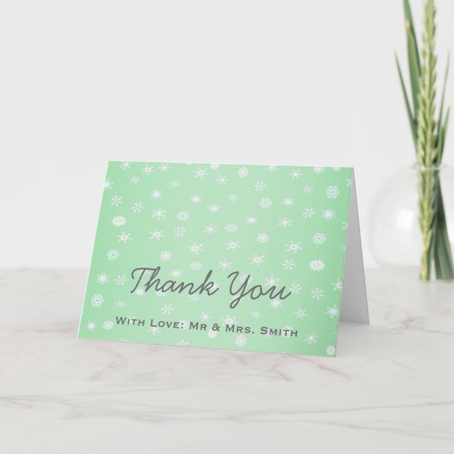 Tarjeta De Agradecimiento Purpurina verde Snowflakes Sparkles Dots Gracias (Anverso)