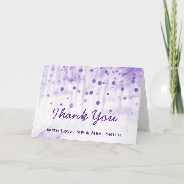 Tarjeta De Agradecimiento Purpurina Violeta Confetti Sparkles Dots Gracias (Anverso)