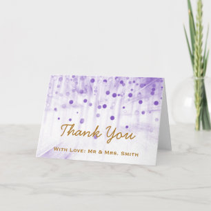 Tarjeta De Agradecimiento Purpurina Violeta Confetti Sparkles Dots Gracias