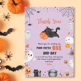 Tarjeta De Agradecimiento Purr-fectamente Un Boo-day Cat Halloween 1er cumpl