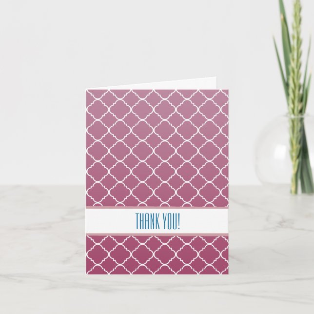 Tarjeta De Agradecimiento Quatrefoil Rosa Ombre Gracias (Anverso)
