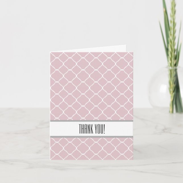 Tarjeta De Agradecimiento Quatrefoil rosa y blanco gracias (Anverso)