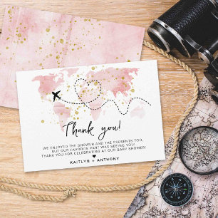 Tarjeta De Agradecimiento "¡Que comience la aventura!" Baby Shower de mapa d
