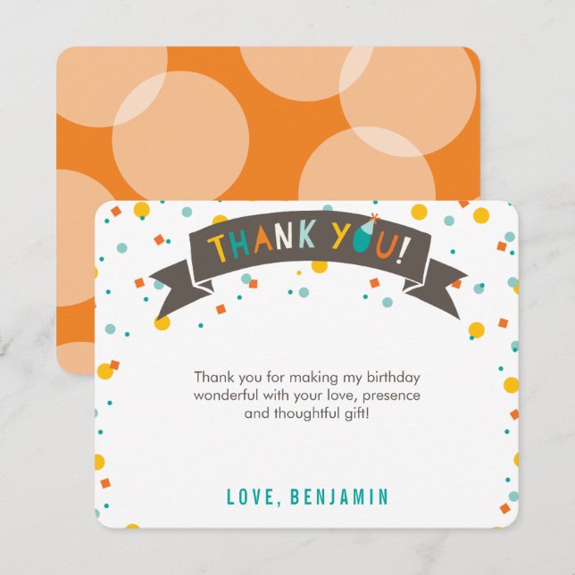 Tarjeta De Agradecimiento Qué Diversión Cumpleaños 1 del Niño con Confeti Co (Anverso / Reverso)