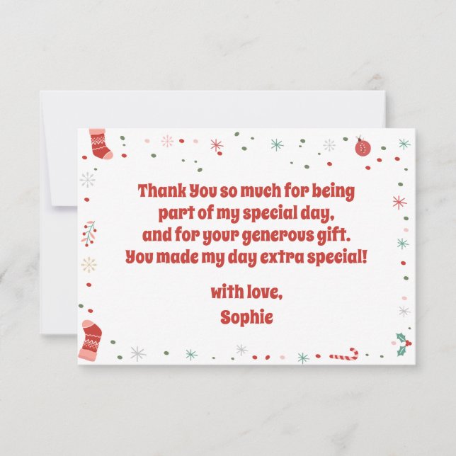 Tarjeta De Agradecimiento Qué divertido cumpleaños de Navidad (Anverso)