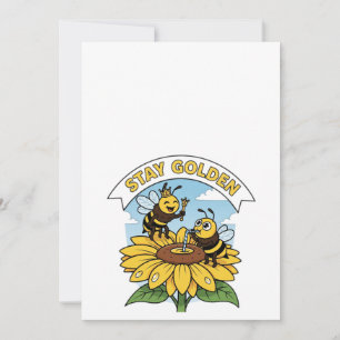 Tarjeta De Agradecimiento Quédate dorado - Ilustracion de abejas y flores