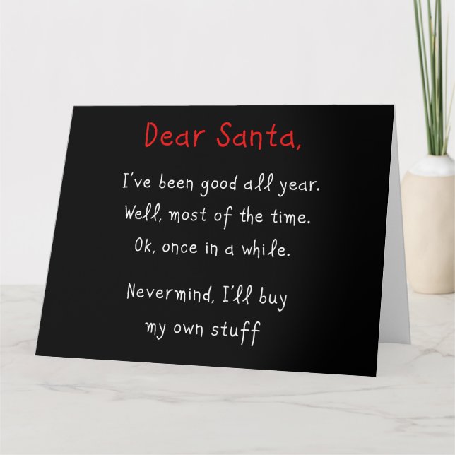 Tarjeta De Agradecimiento Querido Santa, Compraré Mis Propios Regalos Humor  (Anverso)
