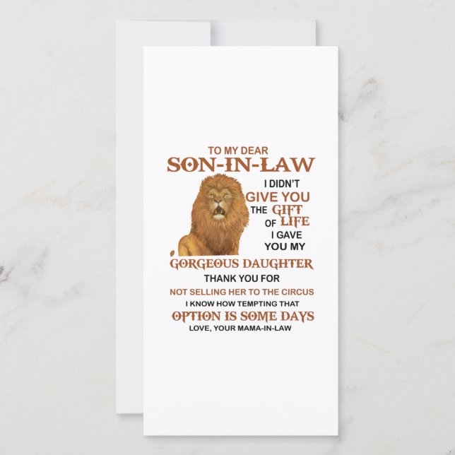 Tarjeta De Agradecimiento Querido yerno, te di mi linda hija (Anverso)