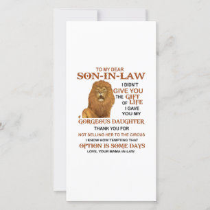 Tarjeta De Agradecimiento Querido yerno, te di mi linda hija