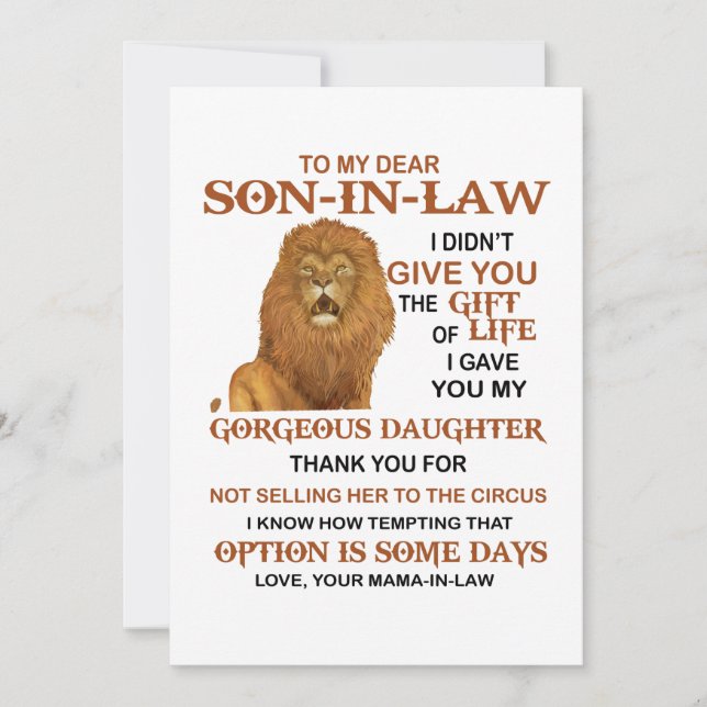 Tarjeta De Agradecimiento Querido yerno, te di mi linda hija (Anverso)