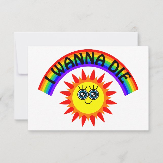 Tarjeta De Agradecimiento Quiero morir - Sol sonriente arcoiris (Anverso)