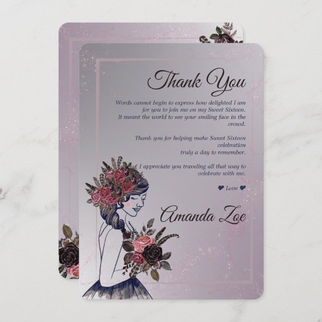 tarjeta de agradecimiento Quince Años (Anverso / Reverso)