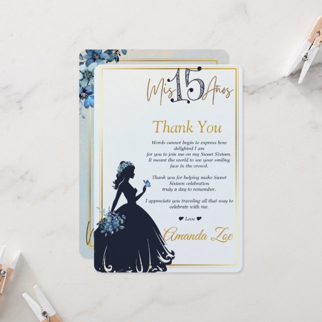 Tarjeta de agradecimiento Quinceañera (Anverso/Reverso In Situ)