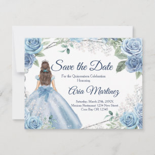 Tarjeta De Agradecimiento Quinceañera 15 Anos Dusty Blue Save the Date