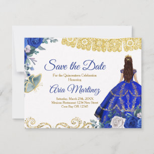 Tarjeta De Agradecimiento Quinceañera 15 Anos Royal Blue Save the Date