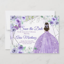 Tarjeta De Agradecimiento Quinceañera 15 Anos Silver y Purple Save the Date
