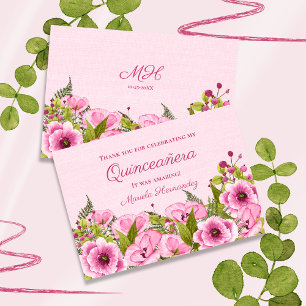 Tarjeta De Agradecimiento Quinceañera Amapola Rosa
