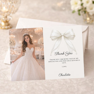 Tarjeta De Agradecimiento Quinceañera arco de marfil foto perlas elegante