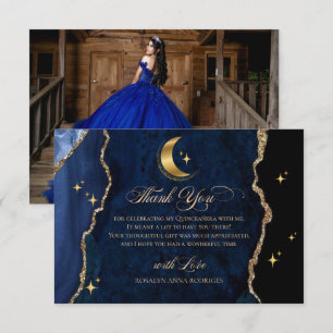 Tarjeta De Agradecimiento Quinceañera Azul Celeste Estrellas de Medianoche L