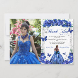 Tarjeta De Agradecimiento Quinceañera Azul Flores Princesa Mariposas Foto